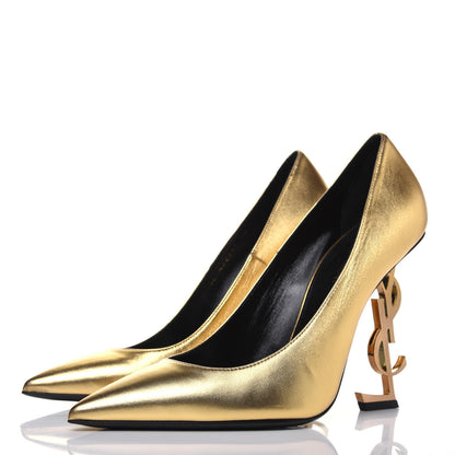 Saint Laurent Calfskin Opyum 100 Pumps 39 Gold 3 of 15