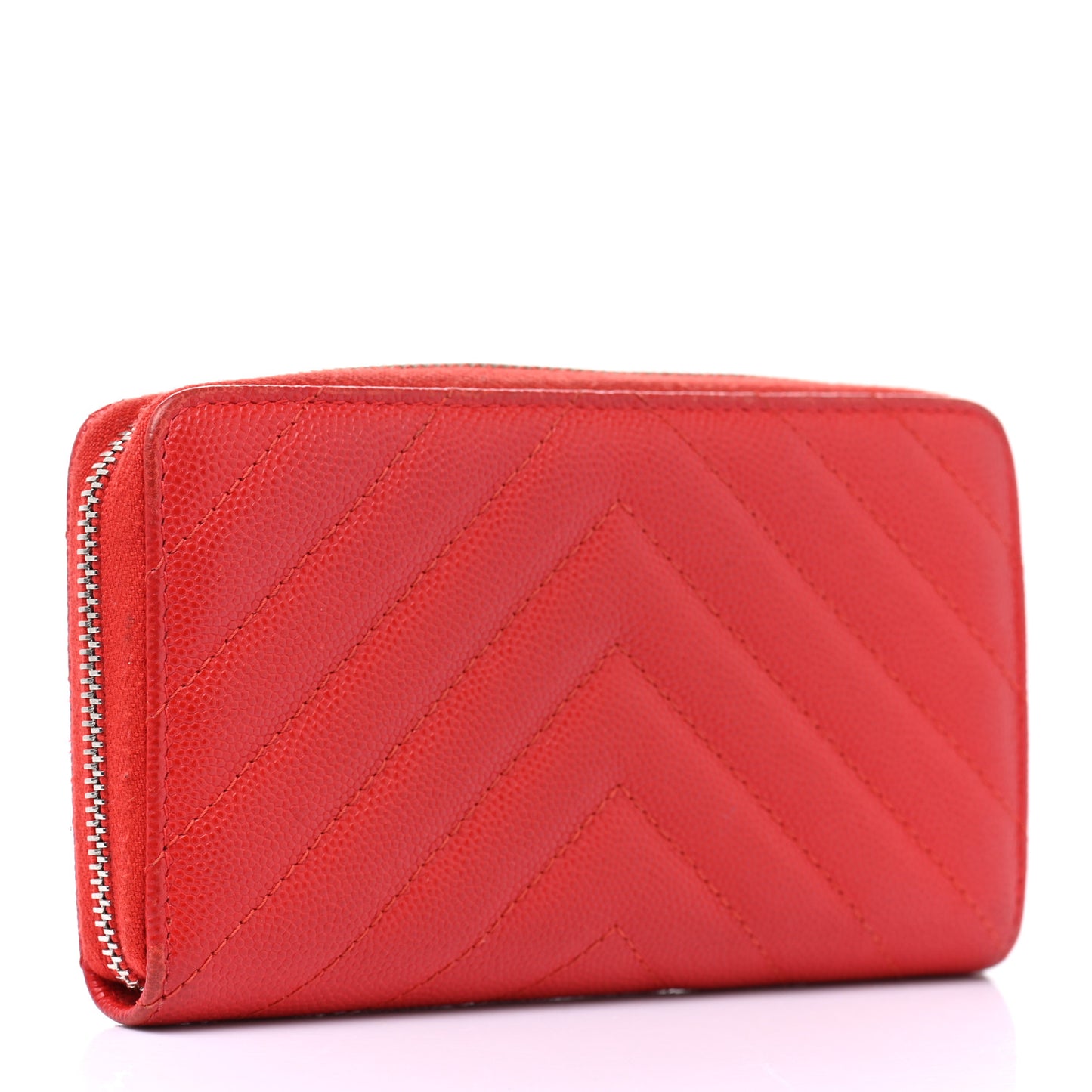 Caviar Chevron Quilted Medium Zip Around Wallet Red
