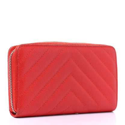 Chanel Caviar Chevron Quilted Medium Zip Around Wallet Red 3 of 18