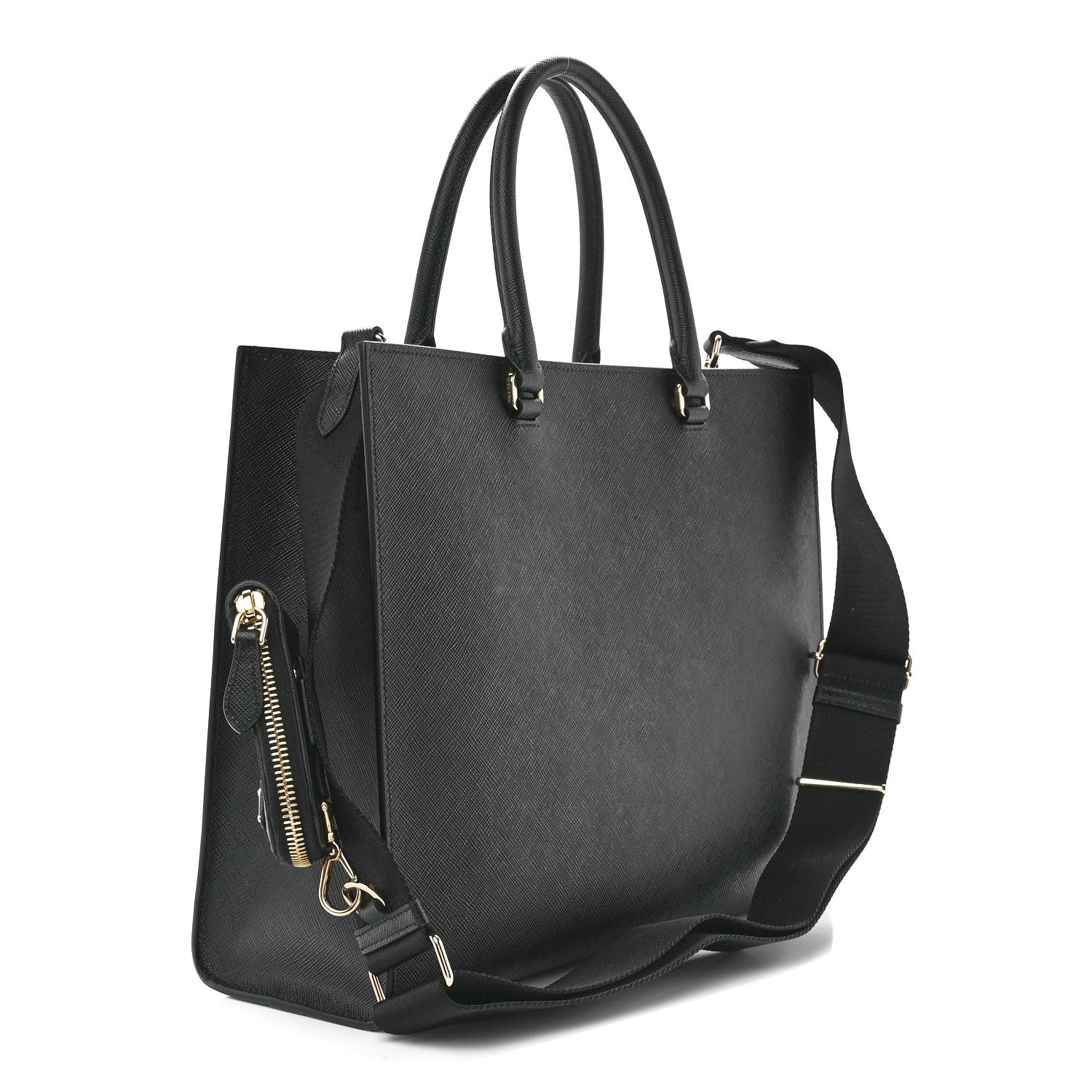 Prada Saffiano Lux Logo Embossed Large Shoulder Tote Handbag Black 3 of 11