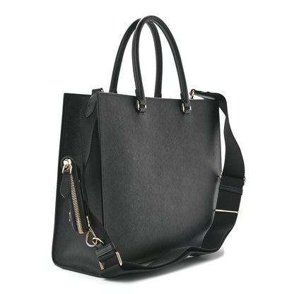 Prada Saffiano Lux Logo Embossed Large Shoulder Tote Handbag Black 3 of 11