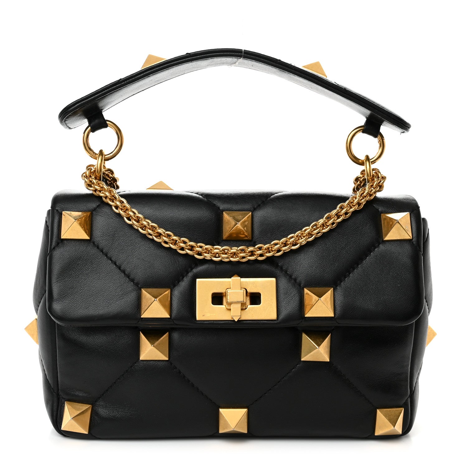 Valentino Garavani Nappa Medium Roman Stud Shoulder Bag Black 1 of 14