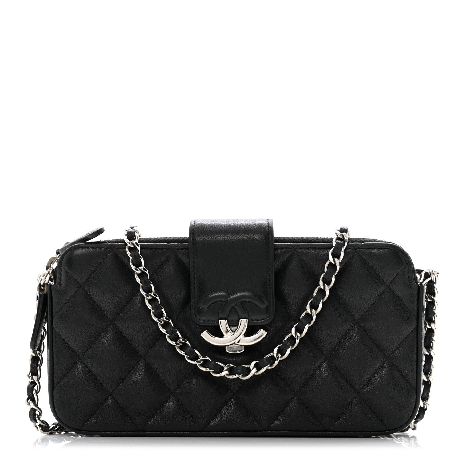 Chanel Lambskin Quilted CC Box Clutch With Chain Black 1 of 16