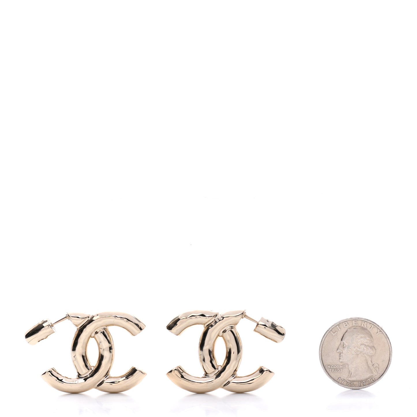 Metal Large CC Earrings Light Gold