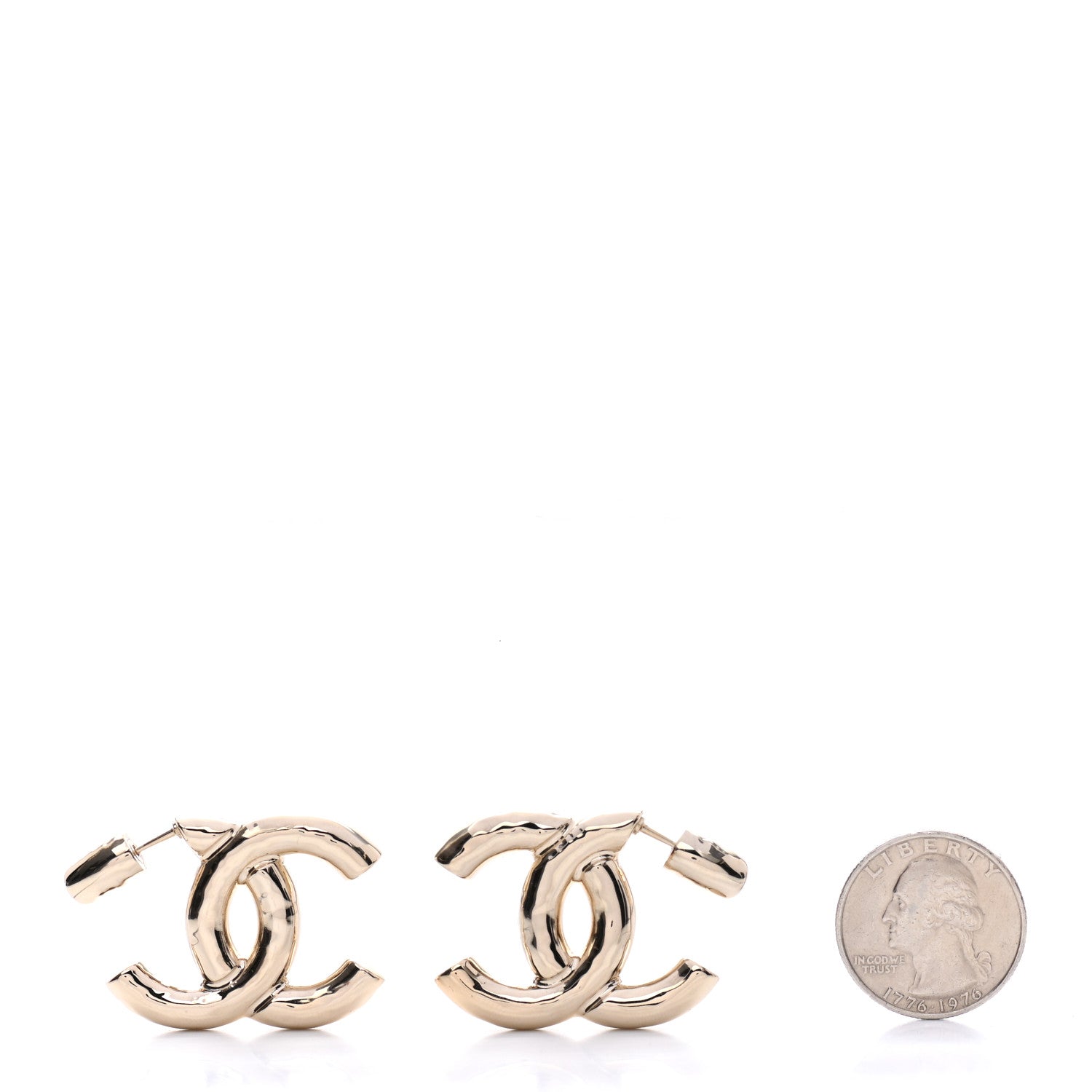 Chanel Metal Large CC Earrings Light Gold 2 of 4