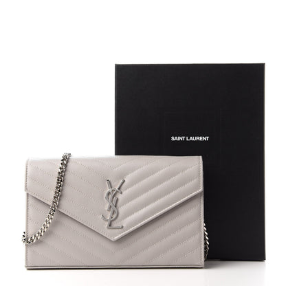 Saint Laurent Grain De Poudre Matelasse Chevron Monogram Chain Wallet Granite 11 of 12
