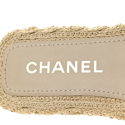 Chanel Raffia CC Espadrille Slip On Sandals 39 Beige 6 of 9