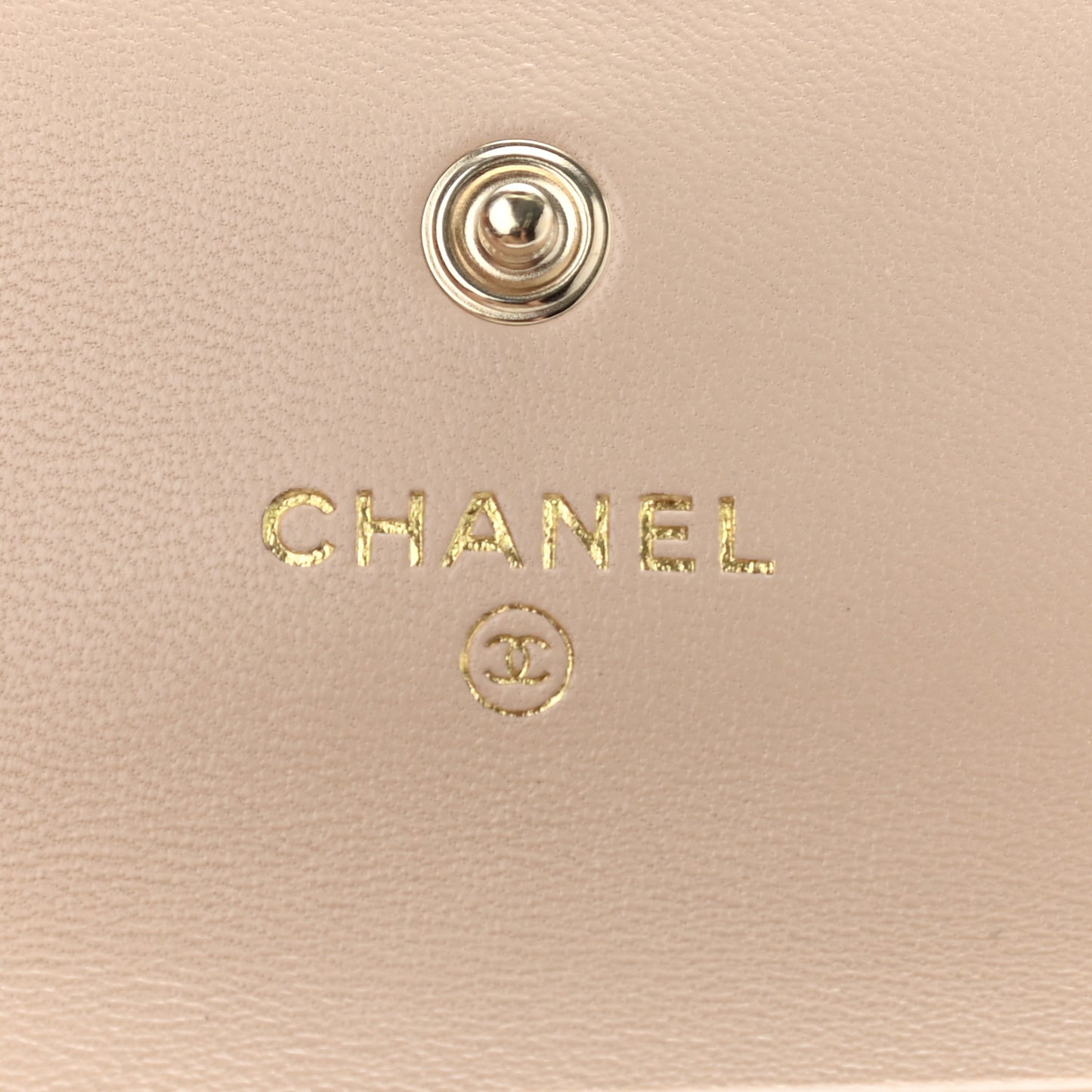 Lambskin Quilted Flap Card Holder Beige
