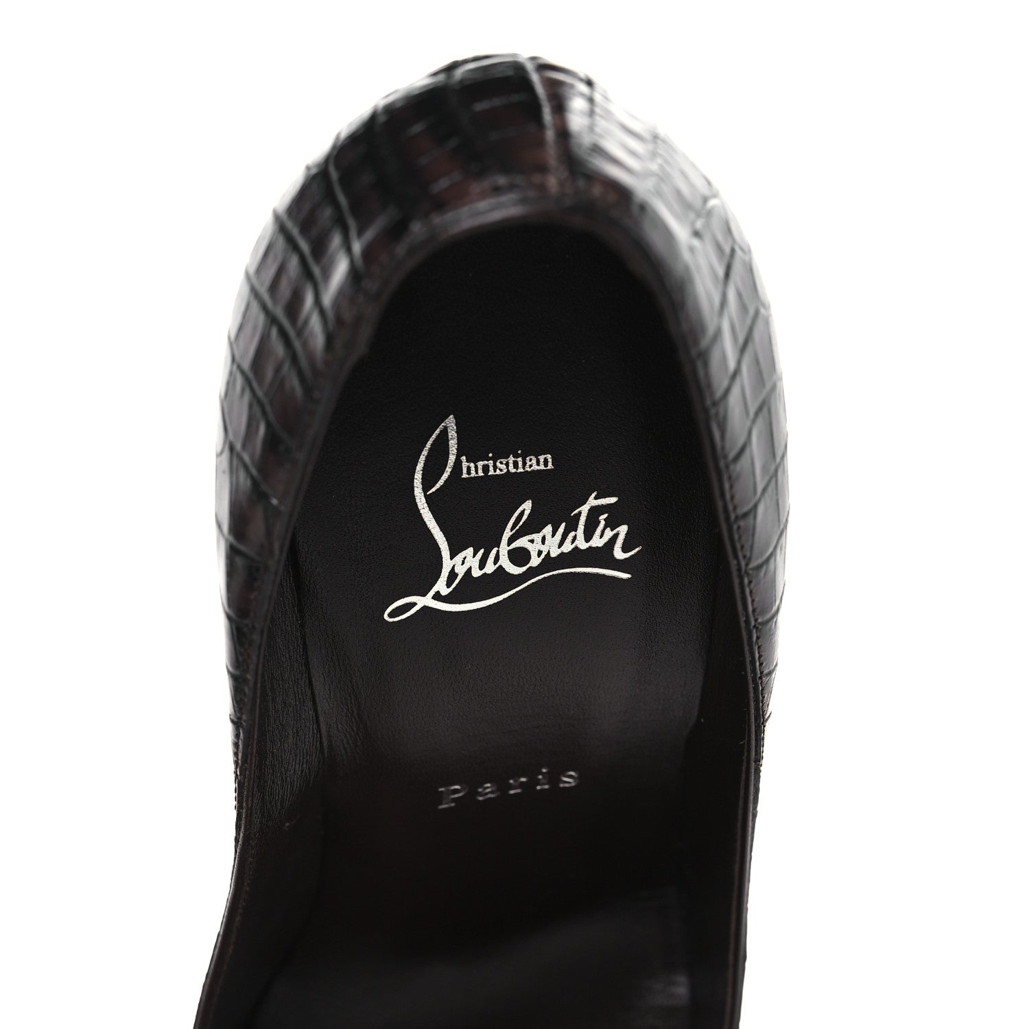 Christian Louboutin Calfskin Crocodile Embossed Kate 100 Pumps 38 Expresso 8 of 8