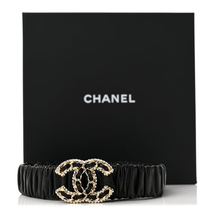 Chanel Lambskin Metal Strass Ruched Chain CC Belt 80 32 Black 5 of 5