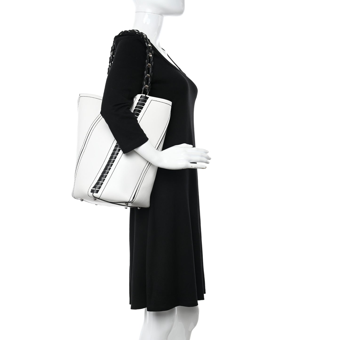 Smooth Calfskin Medium Hex Bucket Bag Black White