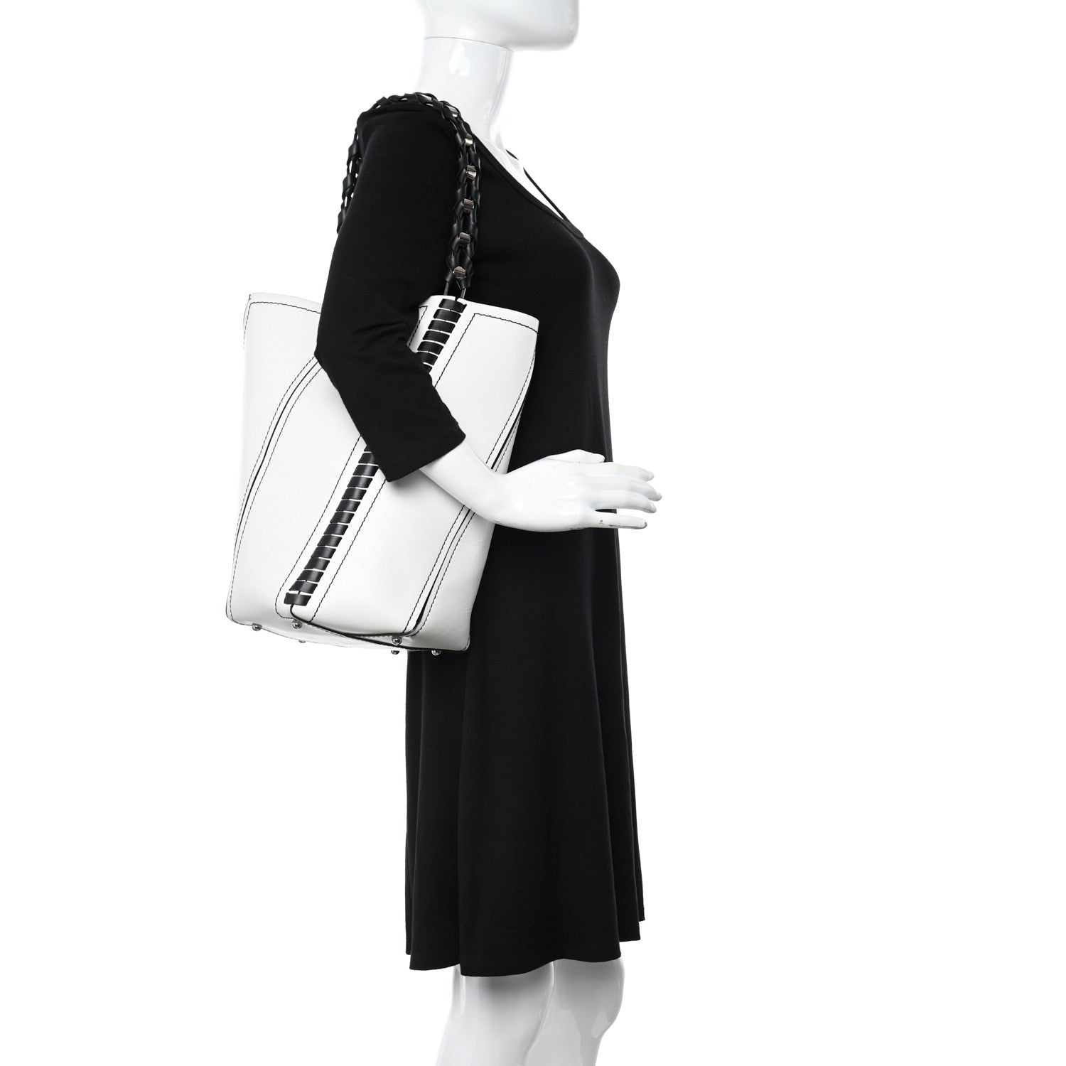 Proenza Schouler Smooth Calfskin Medium Hex Bucket Bag Black White 2 of 12