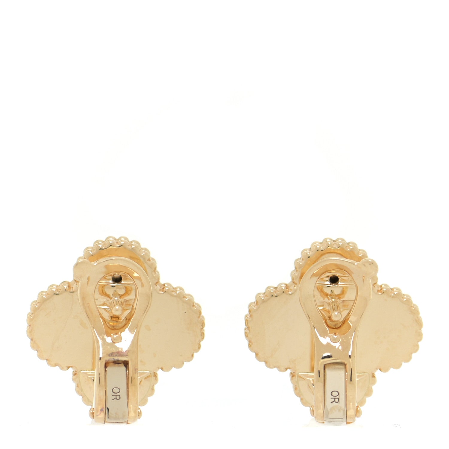 Van Cleef & Arpels 18K Yellow Gold Guilloche Vintage Alhambra Earrings 3 of 6
