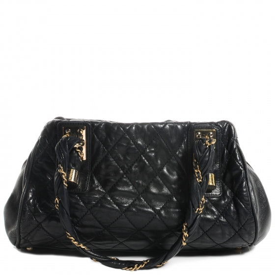 Distressed Lambskin Lady Braid Bowler Black