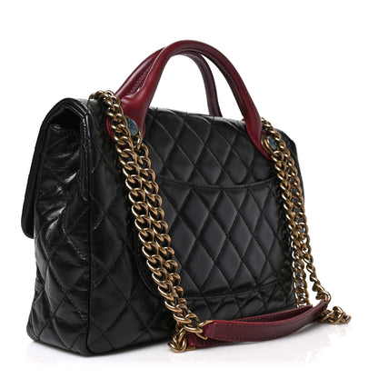 Chanel Glazed Calfskin Castle Rock Large Flap Black Burgundy 3 of 9