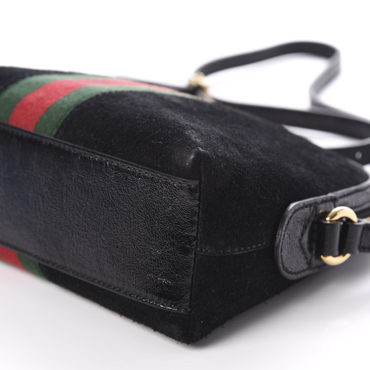 Suede Patent Web GG Small Ophidia Dome Shoulder Bag Black