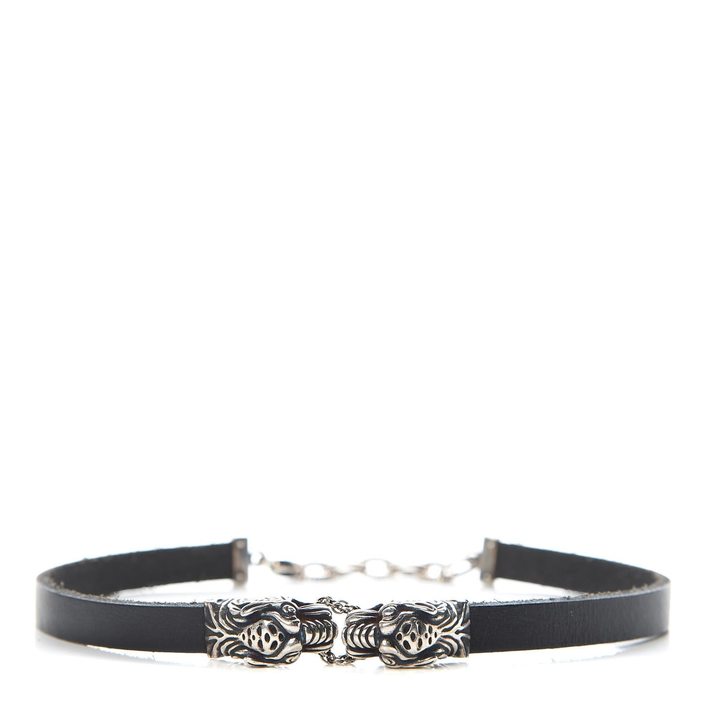 Sterling Silver Calfskin Tigers Head Choker Necklace