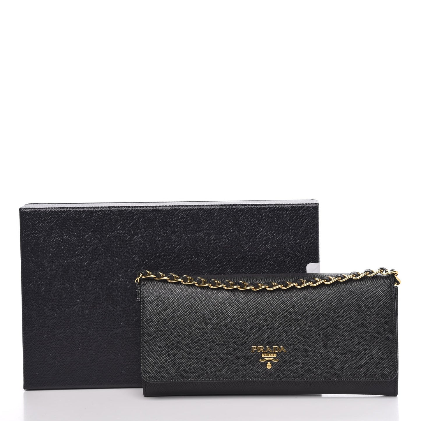 Saffiano Metal Oro Chain Wallet Black
