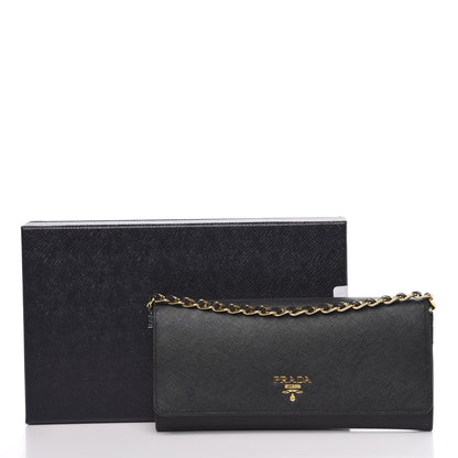 Prada Saffiano Metal Oro Chain Wallet Black 9 of 9