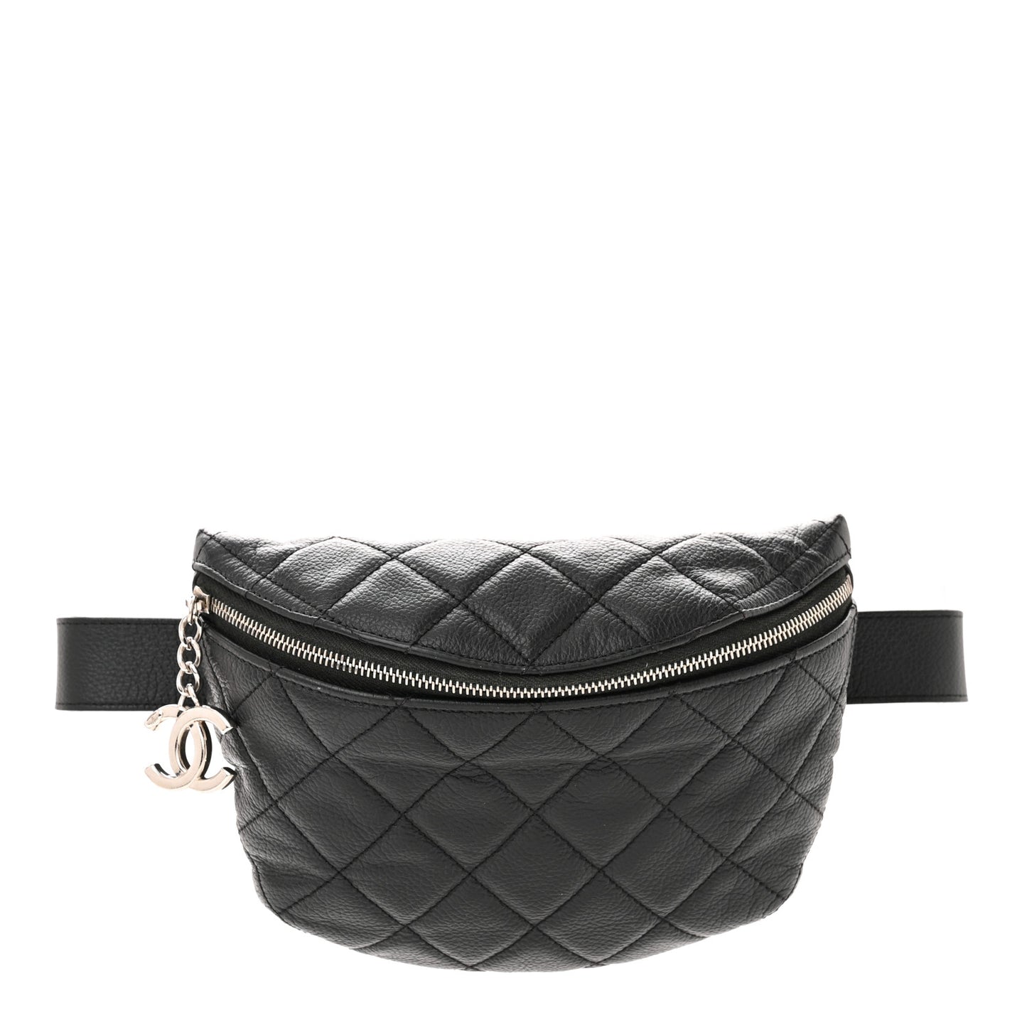 Grained Calfskin Quilted Waist Belt Bag Black