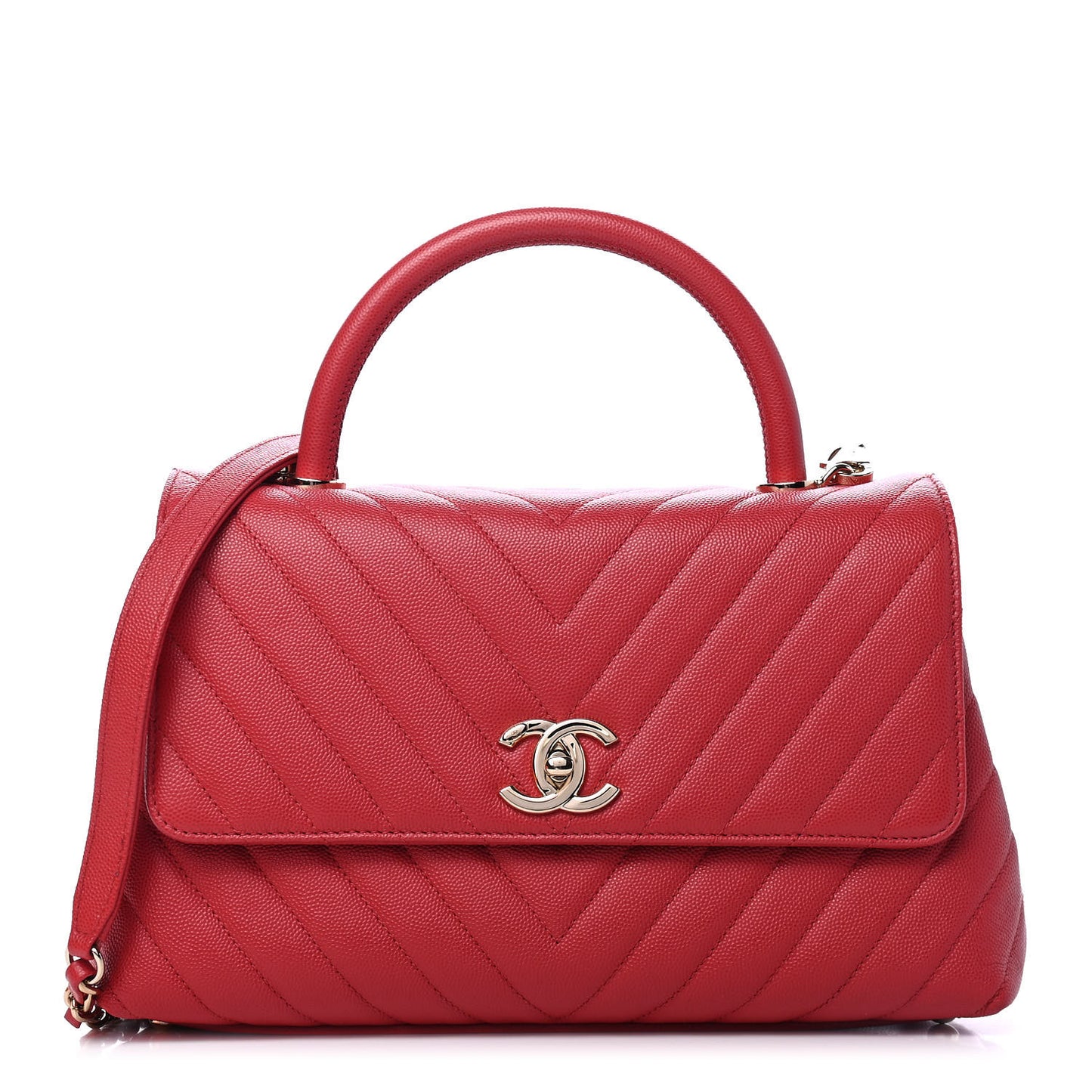 Caviar Chevron Quilted Small Coco Handle Flap Red