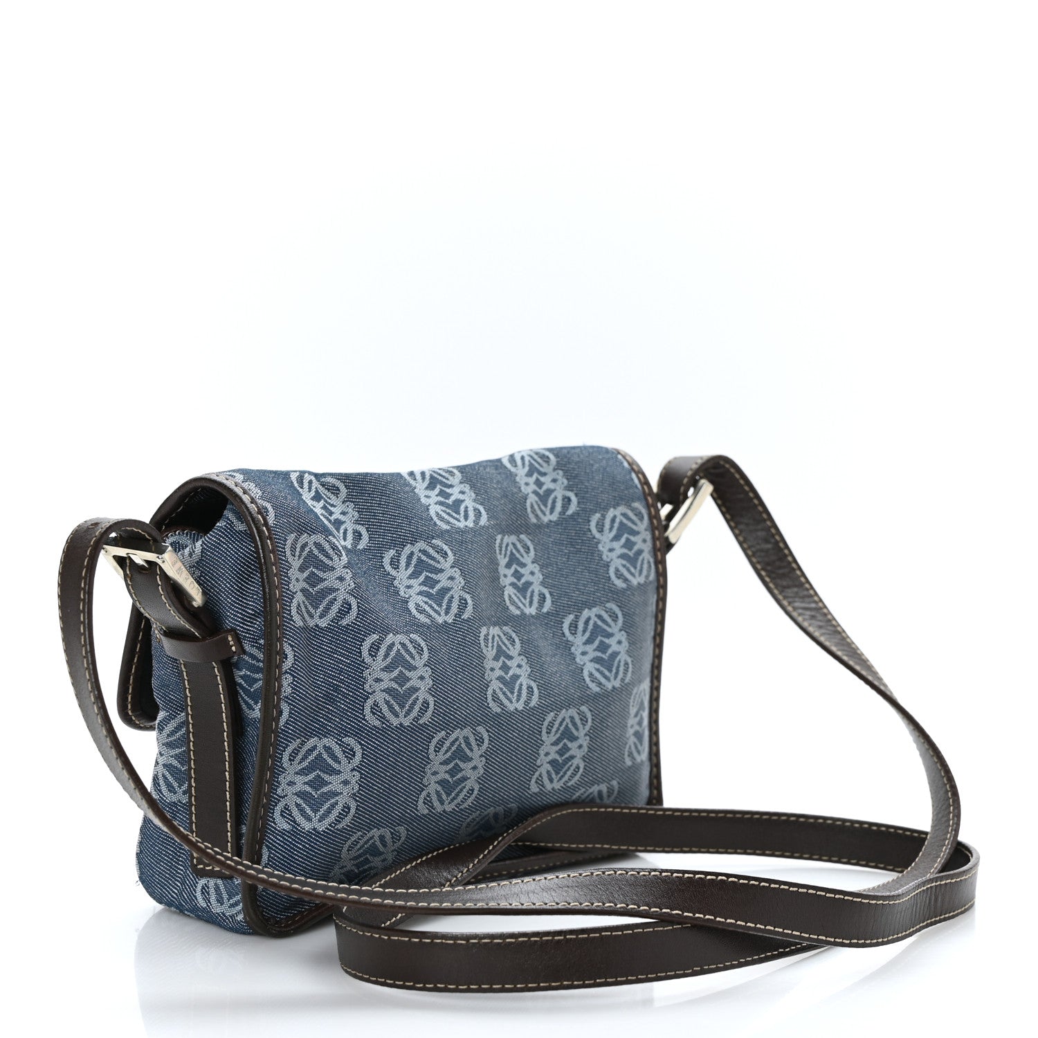 Loewe Canvas Denim Calfskin Anagram Crossbody Bag Blue Multicolor 2 of 7