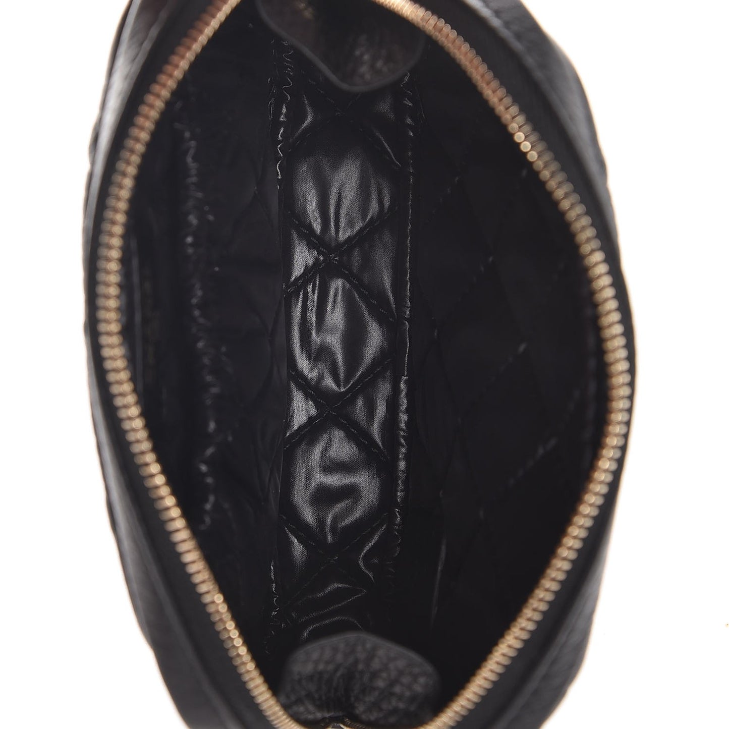 Grained Calfskin Quilted Small Curvy Pouch Cosmetic Case Black