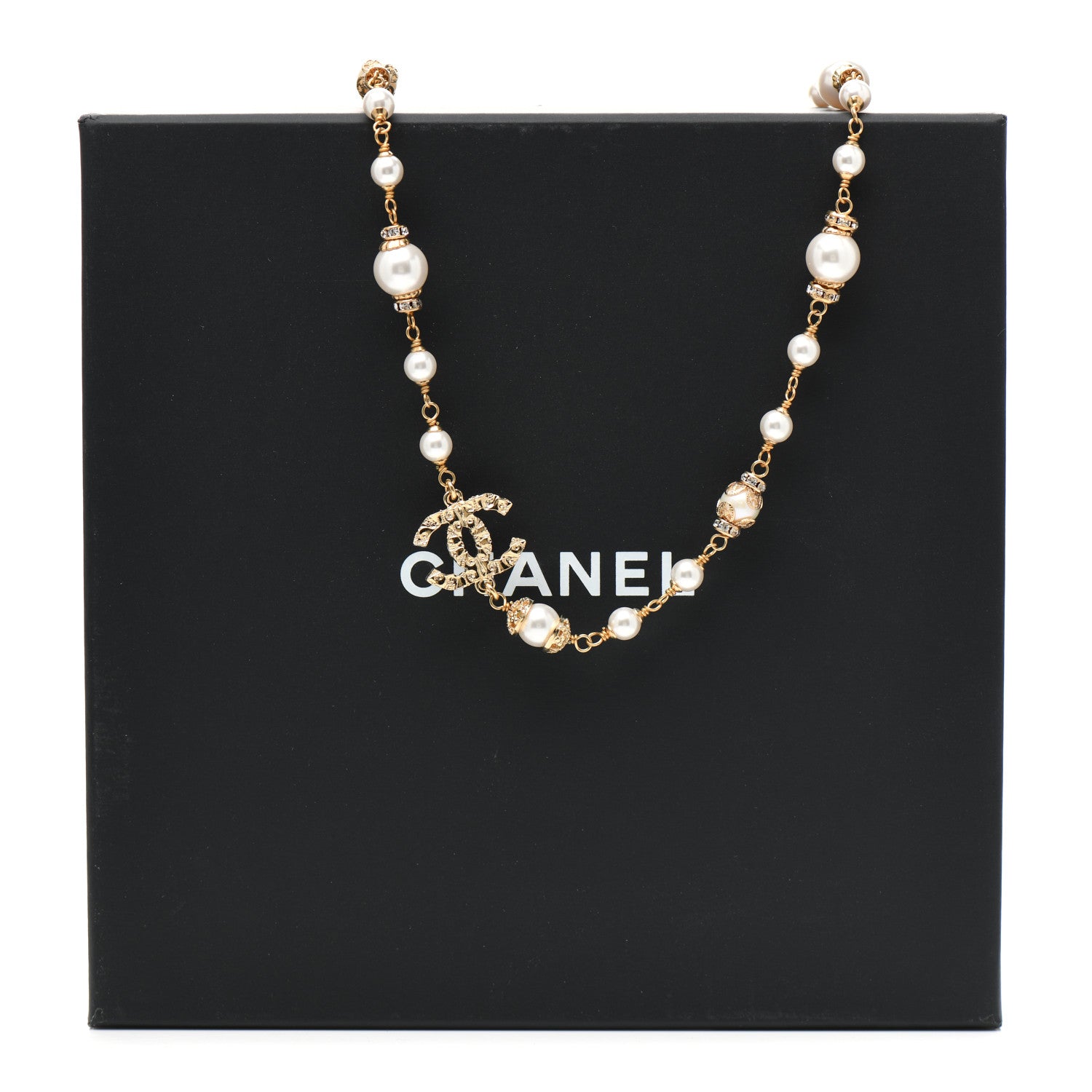 Chanel Pearl Crystal Textured CC Short Necklace Gold 5 of 5