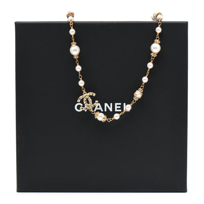Chanel Pearl Crystal Textured CC Short Necklace Gold 5 of 5
