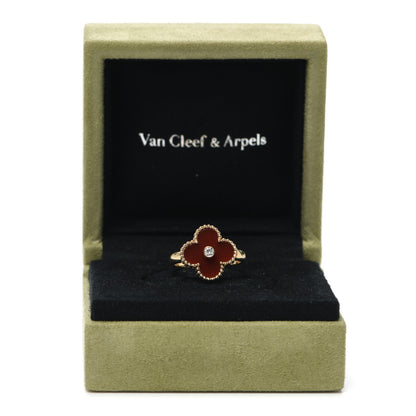 Van Cleef & Arpels 18K Yellow Gold Diamond Carnelian Vintage Alhambra Ring 54 6.75 6 of 6