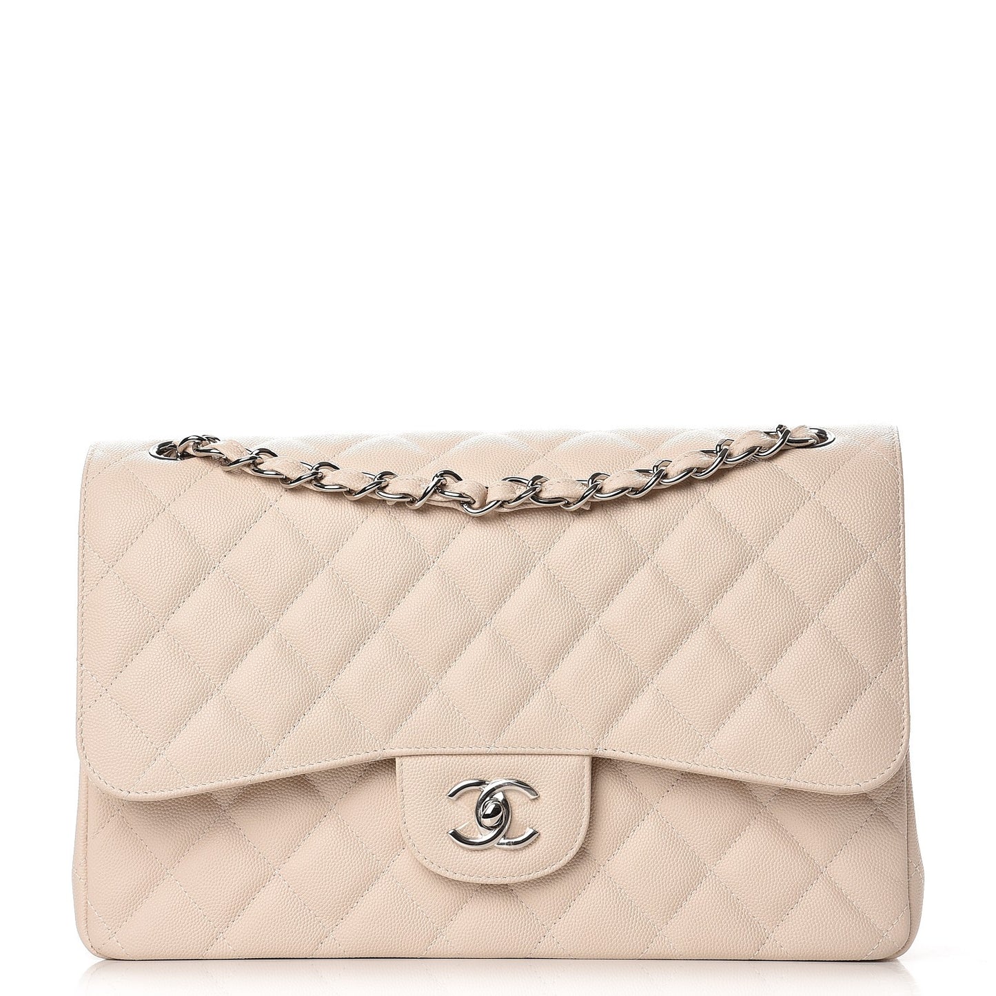 Caviar Quilted Jumbo Double Flap Light Beige