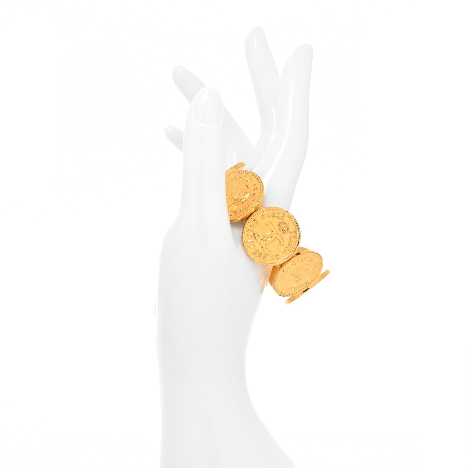 Chanel Metal Mademoiselle Coin Cuff Bracelet Gold 2 of 5