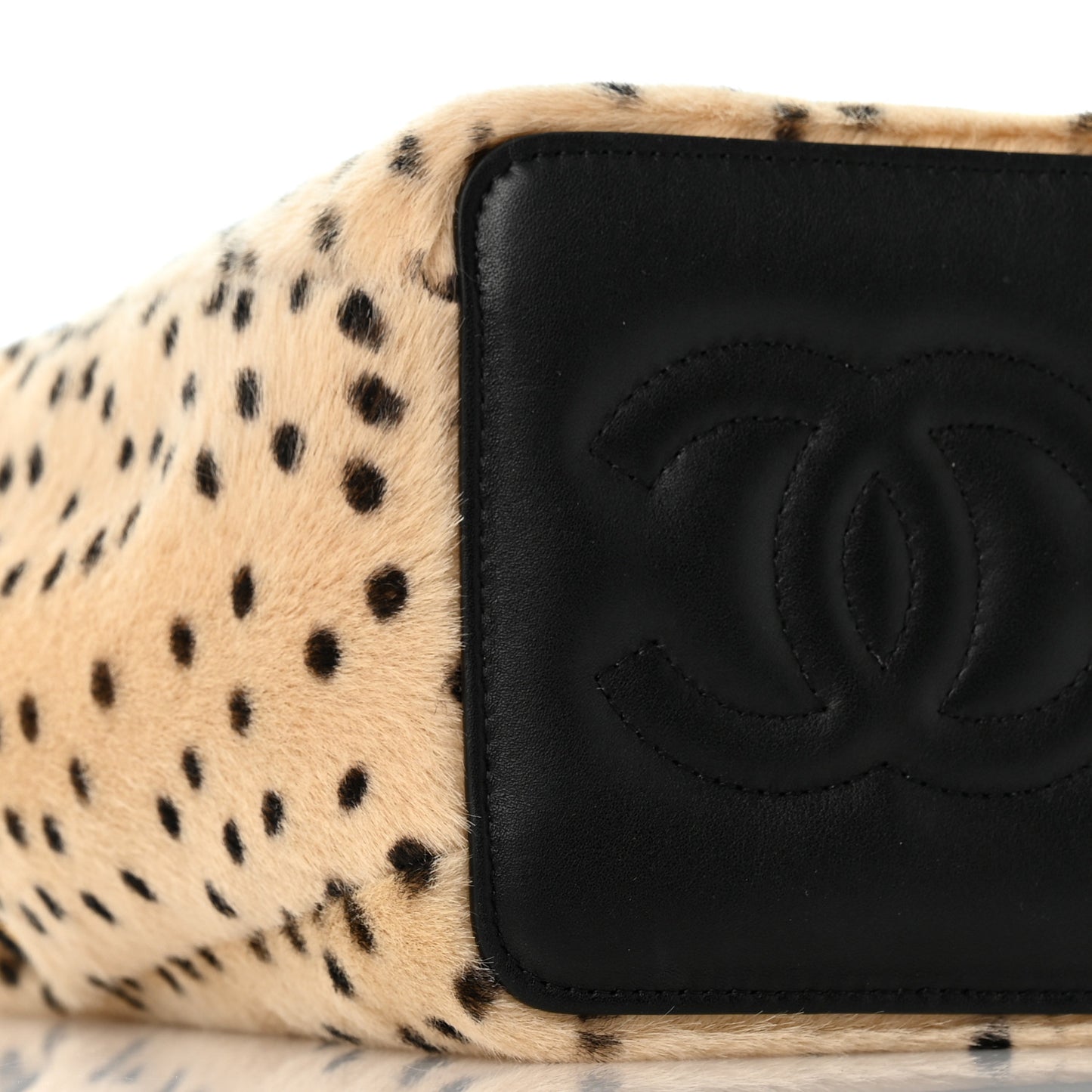 Pony Hair Cheetah Printed CC Chain Bucket Bag Light Beige Black