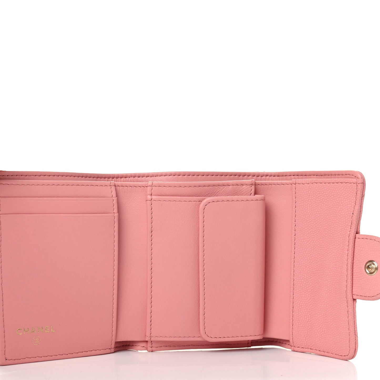 Caviar Flat Chevron Quilted Compact Flap Wallet Pink