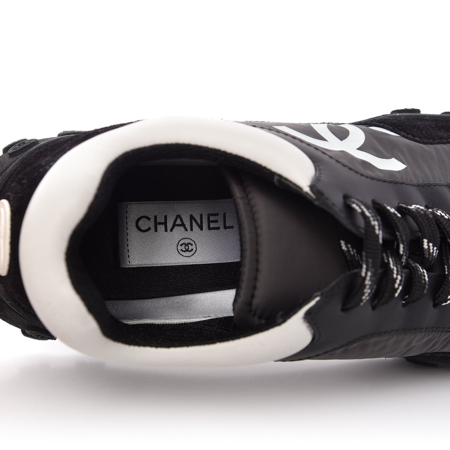 Nylon Calfskin Womens CC Sneakers 41 Black White