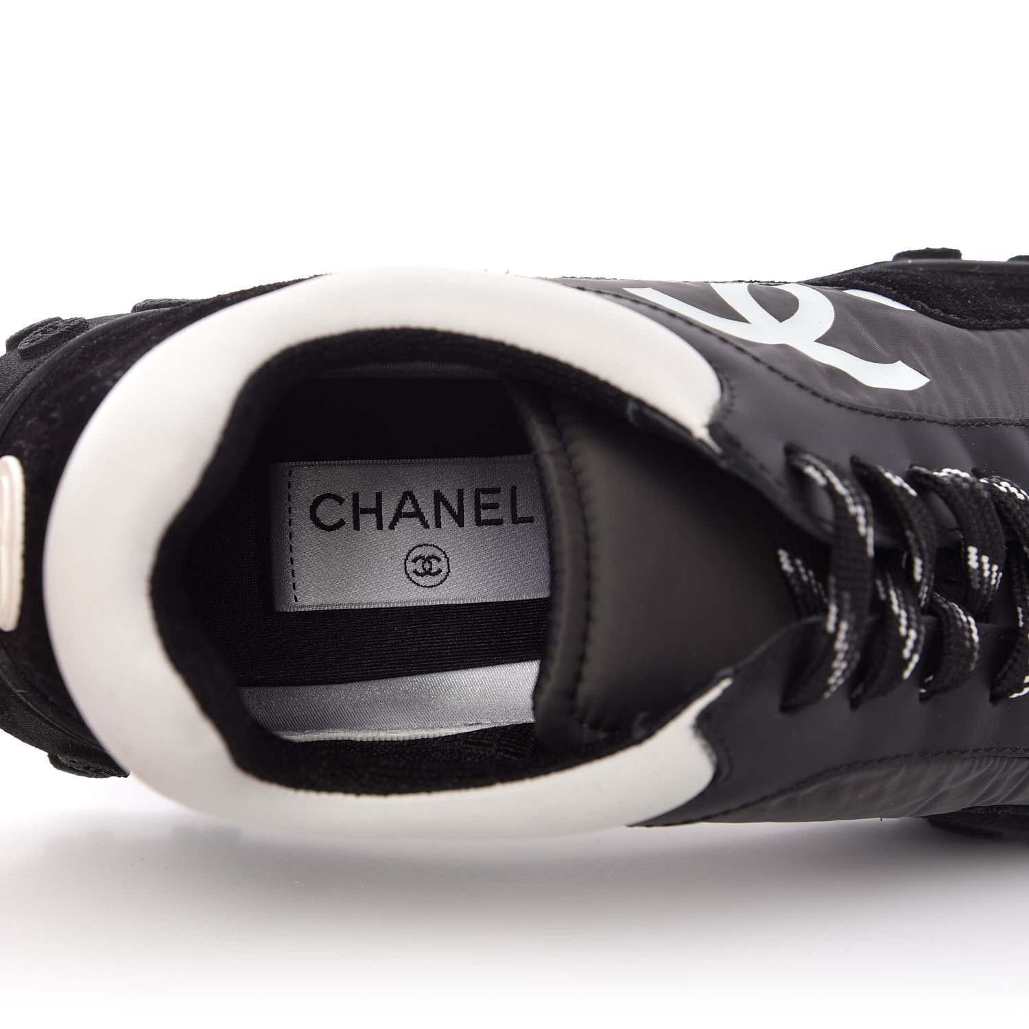 Chanel Nylon Calfskin Womens CC Sneakers 41 Black White 7 of 10