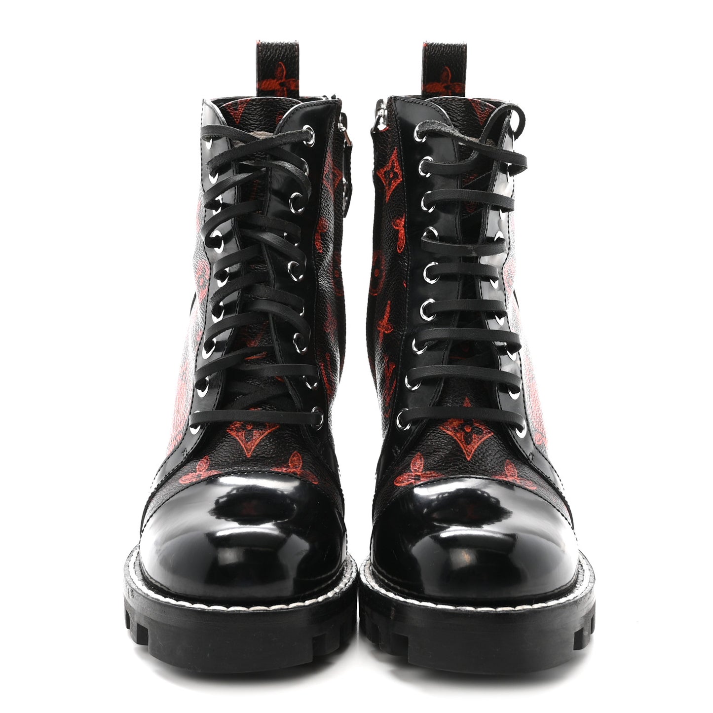 Patent Calfskin Catogram Star Trail Ankle Boots 36 Black Marron