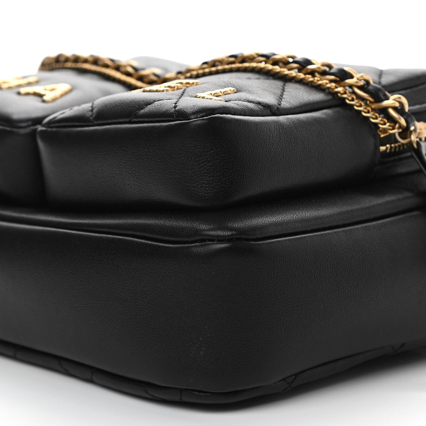 Calfskin Quilted Small Camera Case Black