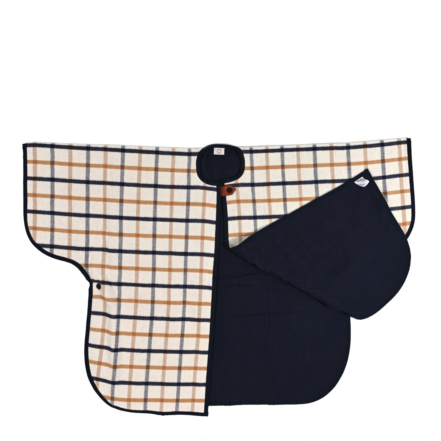 Hermes Wool Cashmere Sikkim Calfskin Reversible Camail Poncho Navy Camail 2 of 5