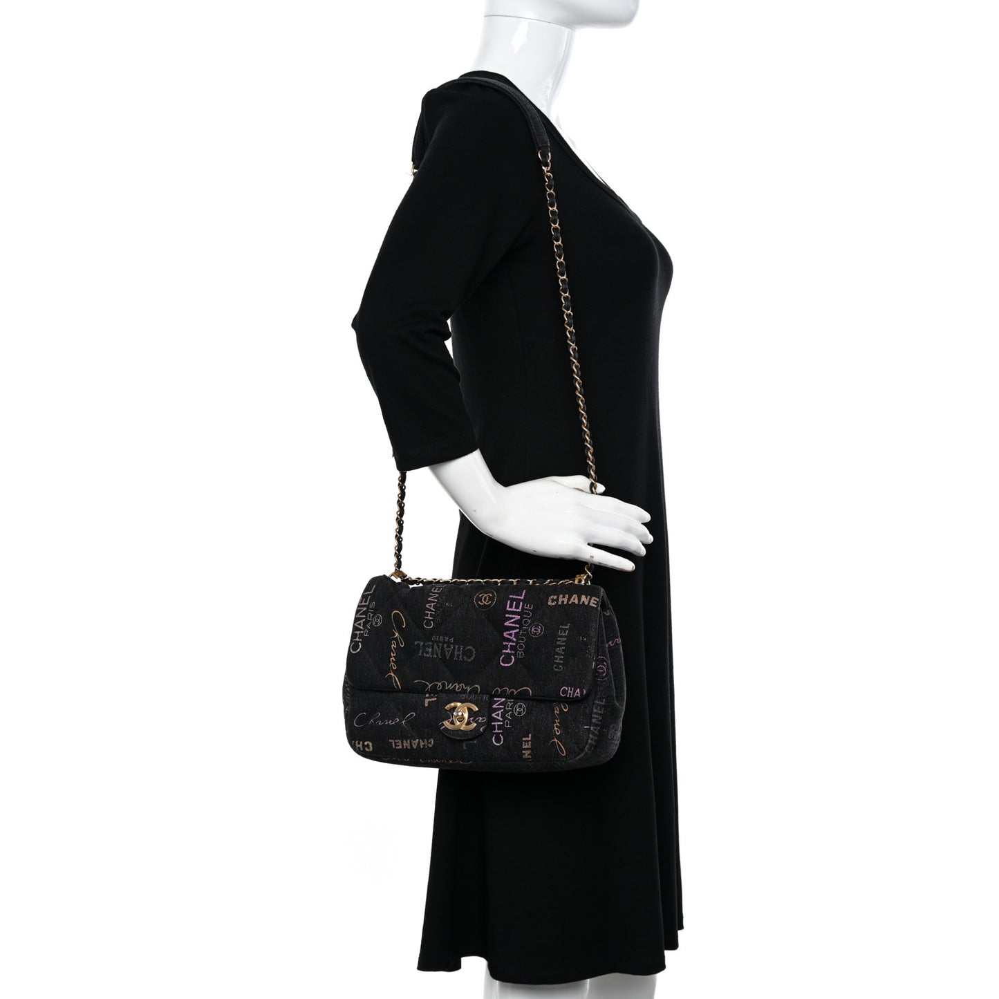 Denim Quilted Denim Mood Large Flap Black Multicolor