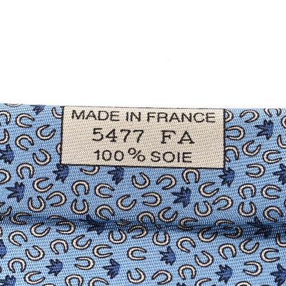 Hermes Printed Silk Mens Neck Tie Bleu 4 of 5