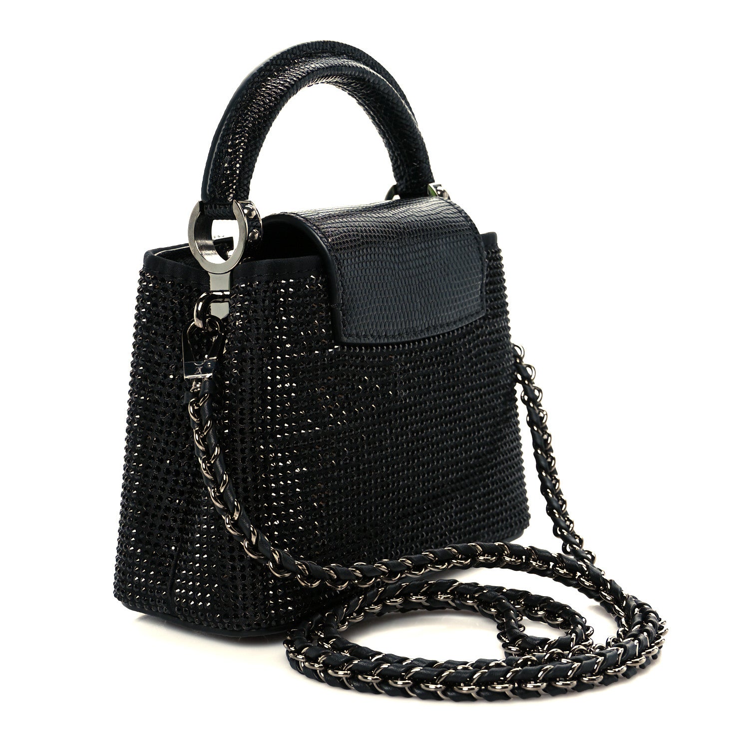 Louis Vuitton Swarovski Crystal Satin Lizard Nano Capucines Black 4 of 10