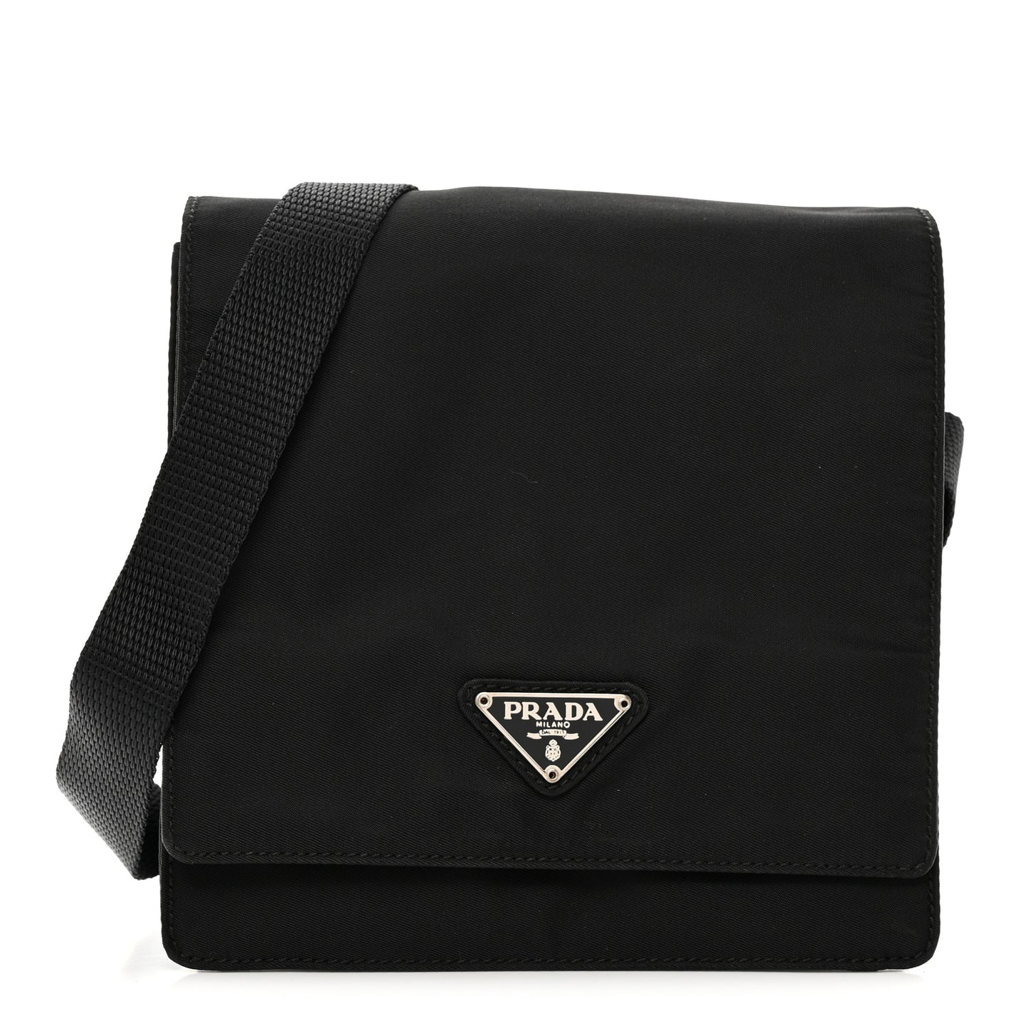 Nylon Flap Messenger Bag Black