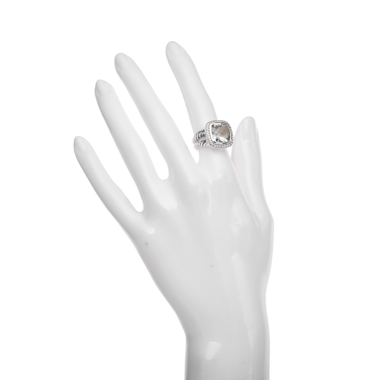 David Yurman Sterling Silver Diamond Prasiolite 11mm Albion Ring 49 5 2 of 6