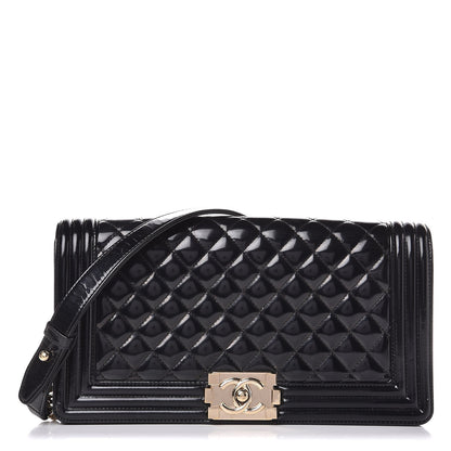 Chanel Patent Calfskin Quilted Boy Clutch With Removable Chain Black 1 of 7