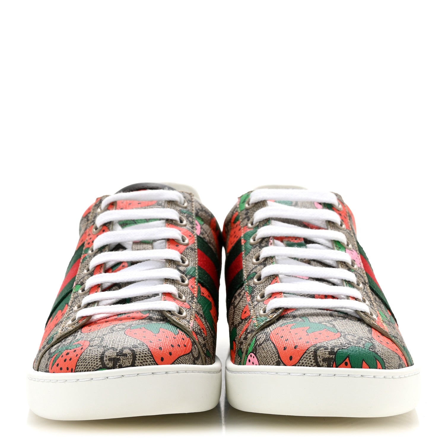 Gucci GG Supreme Monogram Strawberry Web Womens Ace Sneakers 36.5 Beige Multicolor Red Green 3 of 10