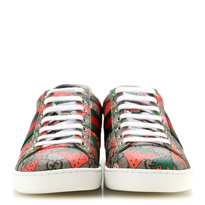 Gucci GG Supreme Monogram Strawberry Web Womens Ace Sneakers 36.5 Beige Multicolor Red Green 3 of 10