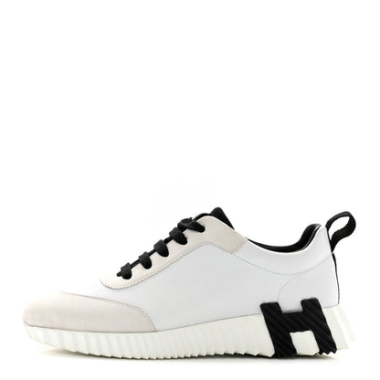 Hermes Goatskin Suede Goatskin Bouncing Sneakers 36 White Black 1 of 8