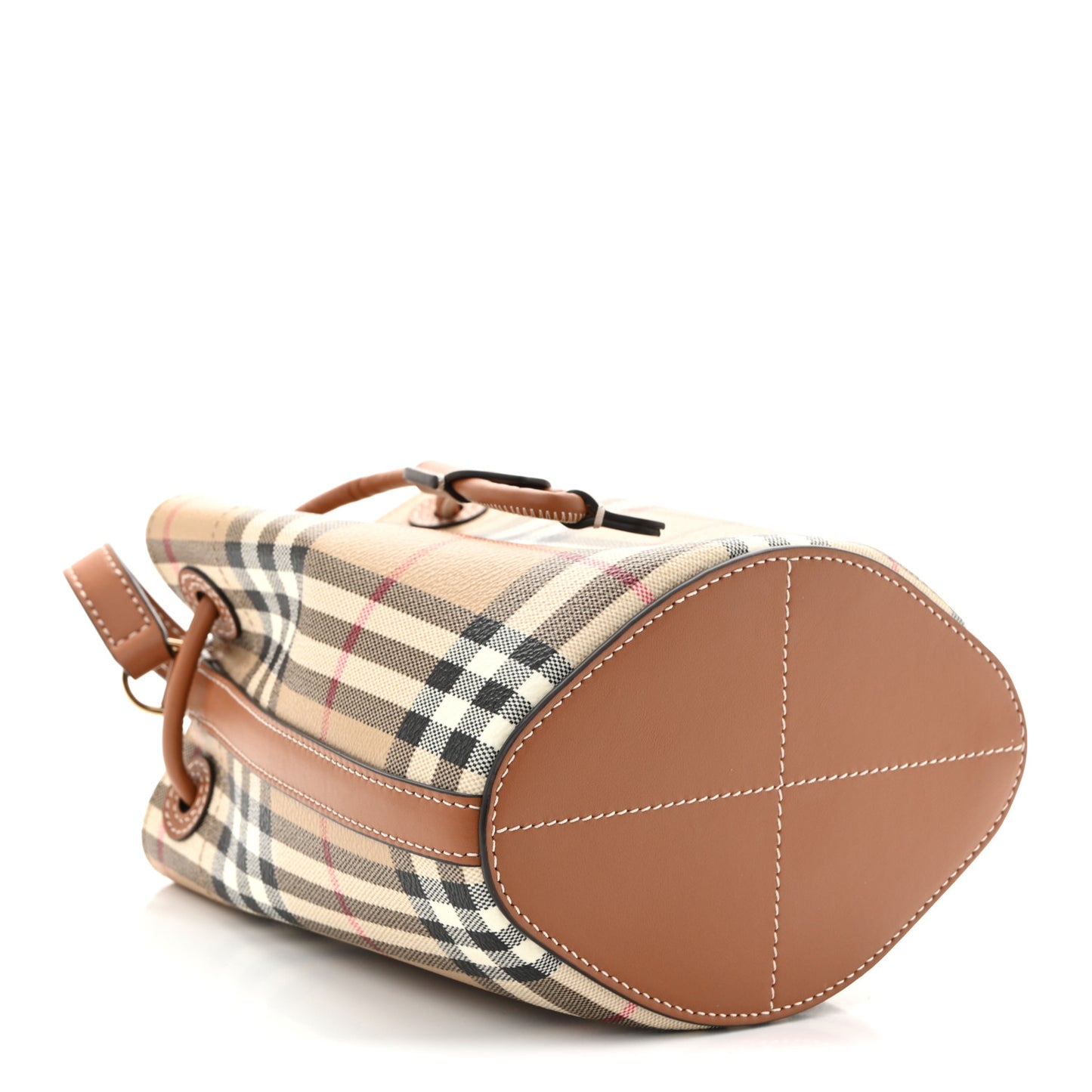 E-Canvas Vintage Check Mini Drawstring Bucket Bag Briar Brown