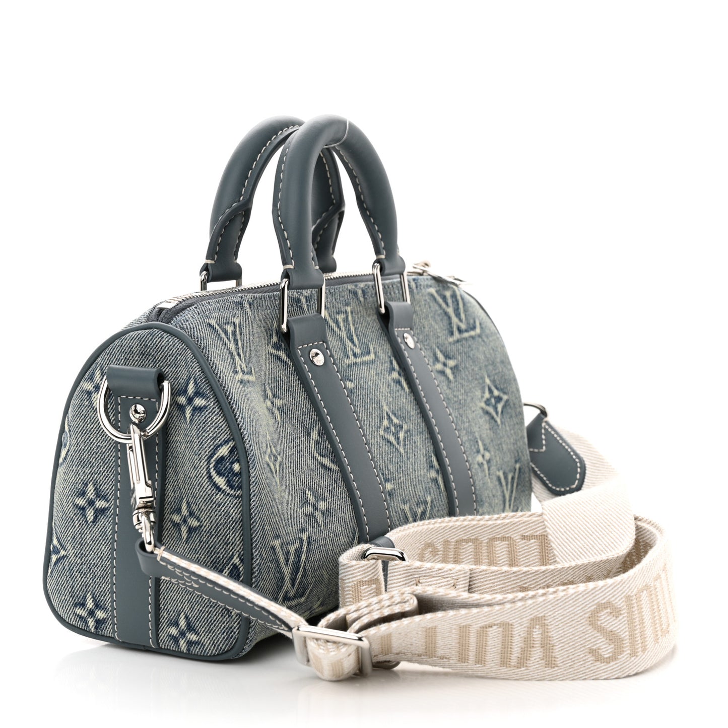 Monogram Washed Denim Keepall Bandouliere 25